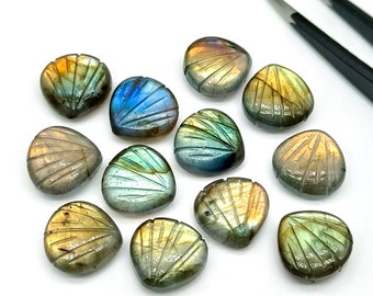Dazzling Labradorite Shell Shape Briolettes, Natural Labradorite Shell Shape Gemstone, Hand Carved Beads, Labradorite Carving Beads 12MM