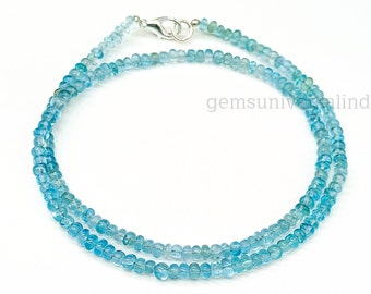 Top Quality Aquamarine Beaded Necklace, Aquamarine Smooth Rondelle Beads Necklace, Beaded Gemstone Necklace, Aquamarine Necklace for Women