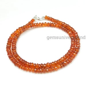 AAA Hessonite Faceted Rondelle Beads Necklace, Hessonite Beaded Necklace, Hessonite Necklace, Handmade Necklace, Anniversary Gift for Her