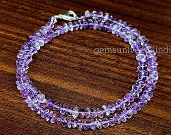 Purple Amethyst Smooth Button Shape Beads Necklace, Amethyst Beaded Necklace, Beaded Gemstone Necklace, Amethyst Necklace for Women Gift