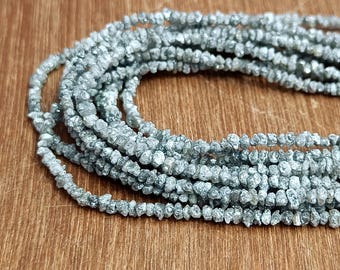 AAA Grey Diamond Rough Beads 2-3mm Natural Diamond Uncut Beads Raw Diamond Chips Nugget Beads 16 Inch Strand for Jewelry Making Beads