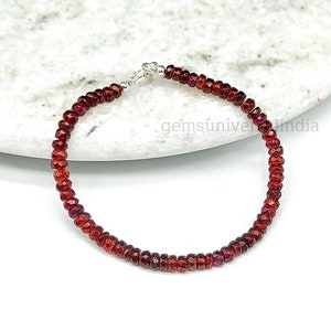 Natural Garnet Beaded Bracelet, Red Garnet Faceted Rondelle Beads Bracelet, Garnet Bracelet, Garnet Gemstone Bracelet, Garnet Jewelry Gift
