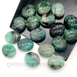 AAAA Emerald Scarab Shape Gemstone, Natural Emerald Beetle Face Carving, Insect Carved Gemstone for Jewelry, Egyptian Scarab Charms, 12x10mm