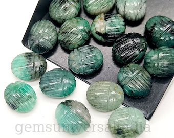 AAAA Emerald Scarab Shape Gemstone, Natural Emerald Beetle Face Carving, Insect Carved Gemstone for Jewelry, Egyptian Scarab Charms, 12x10mm