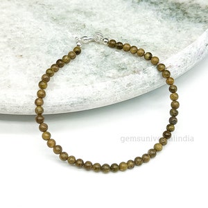 Pulsera con cuentas de turmalina verde rara, pulsera de cuentas redondas lisas de turmalina verde natural, pulsera de turmalina para regalo, joyería de piedras preciosas