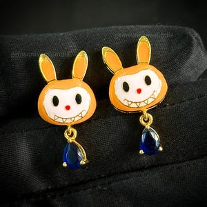 Trending Labubu Earrings in 925 Sterling Silver, 18k Gold Plated Enamel Jewelry, Handmade Jewelry, Labubu Doll Earrings, Labubu Jewelry Gift
