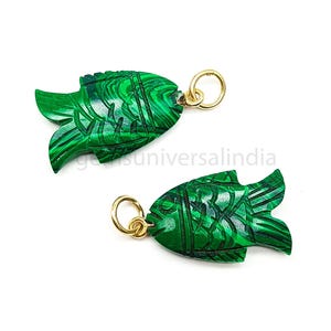 AAA Malachite Fish Carved Gemstone Pendant, 925 Sterling Silver Jewelry, Hand Carved Fish Pendant, Fish Necklace Charms for Jewelry Making
