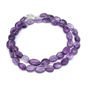 AAA Purple Amethyst Beaded Necklace, Natural Amethyst Oval Beads Necklace, Gemstone Bead Necklace for Women, Handmade Necklace, Gift for Her