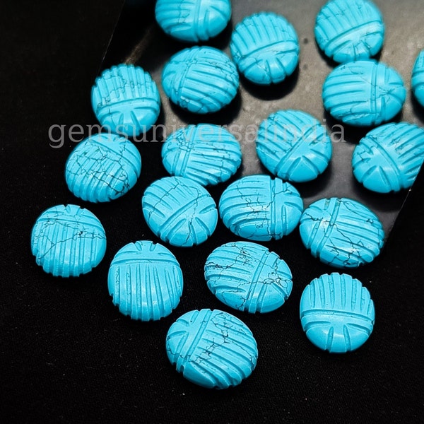 Blue Turquoise Scarab Shape Gemstone Beads, Turquoise Insect Carved Gemstone, Animal Carving Beads, Boho Egyptian Fancy Scarab Beads, 12mm