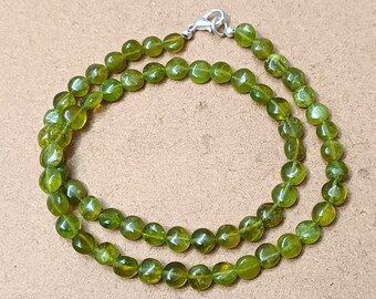 AAA Peridot Flat Round Beads Necklace, Natural Peridot Beaded Necklace, Peridot Gemstone Bead Necklace for Women, Anniversary Gift for Her
