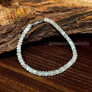 Bracciale di perline bianche di pietra di luna, braccialetto di perline Rondelle liscio naturale di pietra di luna, braccialetto di pietra di luna, regalo di gioielli del braccialetto di pietra preziosa