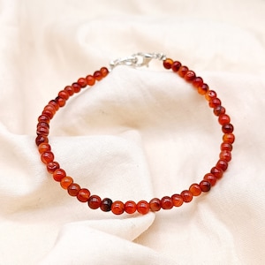 Natural Carnelian Round Beads Bracelet, Carnelian Beaded Bracelet, Handmade Gemstone Bracelet, Carnelian Bracelet, Dainty Gift for Her SALE