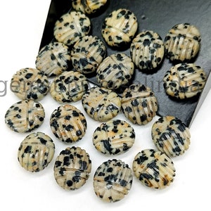 Dalmatian Jasper Scarab Shape Gemstone, Natural Dalmatian Jasper Beetle Carved Gemstone, Beetle Carved Beads, Jasper Egyptian Beads, 12x10MM