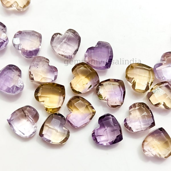 Natural Ametrine Heart shaped Gemstone, Faceted Hand Carved Heart Beads,Carving Gemstone Beads for Jewelry Making,8MM Healing Crystal Hearts