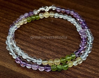 Multi Gemstone Round Beads Necklace, Aquamarine Amethyst Peridot Necklace for Women, Handmade Rondelles Necklace, Anniversary Gift for Her