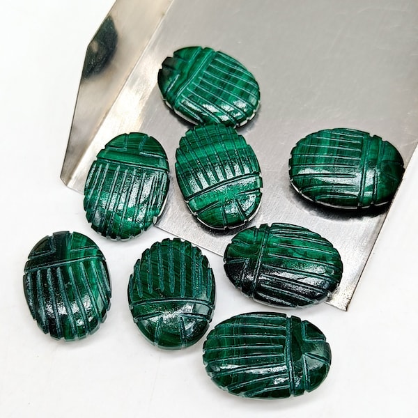 Large Size Malachite Scarab Shape Gemstone, Natural Malachite Beetle Carving Gemstone, Carved Beetle Beads, Egyptian Scarab Beads 18x13MM