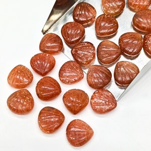 AAA Sunstone Shell Shape Briolettes, Natural Sunstone Moonstone Shell Shape Gemstone, Hand Carved Beads, Sunstone Carving Beads, 12MM, SALE