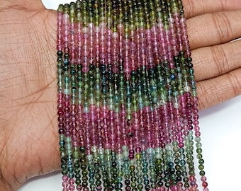 AAA Quality Multi Tourmaline Smooth Round Beads, Natural Multi Tourmaline Gemstone Beads for Jewelry Making, Shaded Tourmaline Round Beads