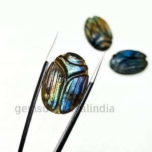 Bestselling Labradorite Scarab Shape Gemstone, Large Labradorite Beetle Face Carved Cabochon, Boho Handmade Egyptian Beads, Animal Carvings