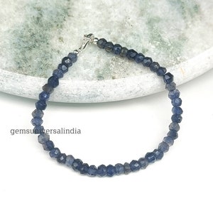 Dainty Iolite Beads Bracelet, Natural Iolite Faceted Rondelle Beaded Bracelet, Gemstone Bracelet, Iolite Bracelet, Iolite Jewelry Gift Idea