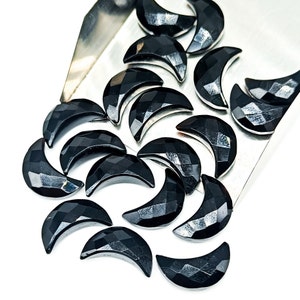 Black Onyx Moon Shape Briolettes, Black Onyx Faceted Moon Shape Gemstone, Loose Hand Carved Beads, Crescent Moon Beads, Onyx Moon Bead 17MM