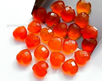 AAA+ Carnelian Heart Shape Briolettes, Natural Carnelian Faceted Heart Shape Gemstone, Loose Hand Carved Beads, Carnelian Beads, 10MM, SALE