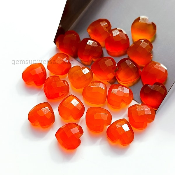 AAA+ Carnelian Heart Shape Briolettes, Natural Carnelian Faceted Heart Shape Gemstone, Loose Hand Carved Beads, Carnelian Beads, 10MM, SALE