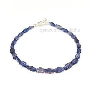 AAA Iolite Beaded Bracelet, Natural Iolite Faceted Rectangle Beads Bracelet, Iolite Bracelet, Iolite Gemstone Bracelet, Iolite Jewelry Gift