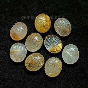 AAA Golden Rutile Scarab Shape Gemstone, Natural Rutile Beetle Face Carving Beads, Insect Carved Gemstone Beads, Egyptian Scarab Charms 12mm