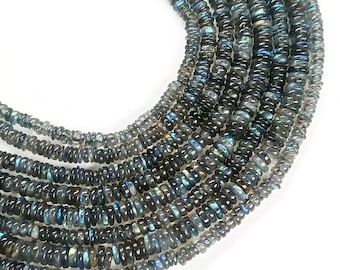 Natural Labradorite Smooth Tyre Beads 4-5mm Labradorite Wheel Shape Heishi Beads 16 Inch Labradorite Beads Labradorite Strand for Jewelry