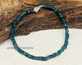 Blue Apatite Bracelet for Gift, Natural Blue Apatite Beaded Bracelet, Gemstone Bracelet, Dainty Bracelet for Her, Apatite Jewelry Gift Idea