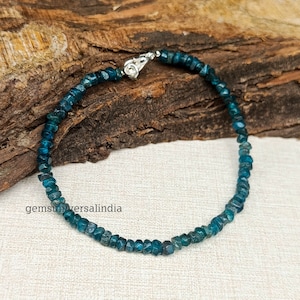 Blue Apatite Bracelet for Gift, Natural Blue Apatite Beaded Bracelet, Gemstone Bracelet, Dainty Bracelet for Her, Apatite Jewelry Gift Idea