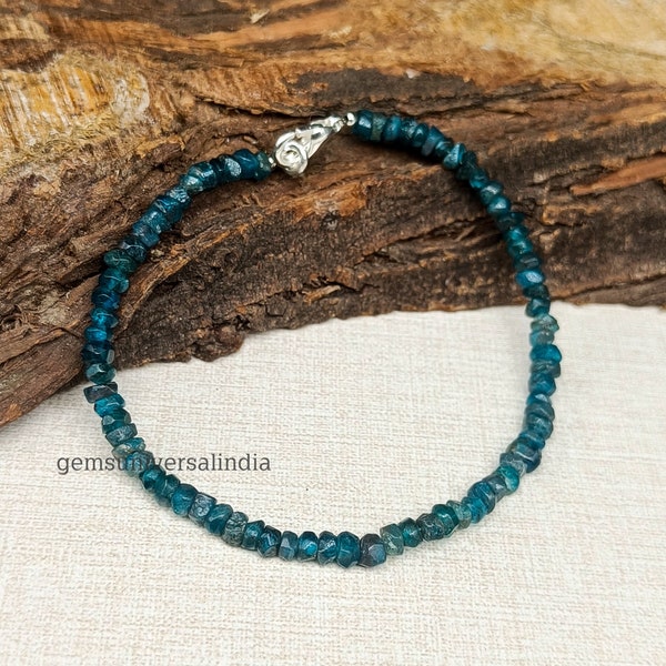 Bracelet en apatite bleue pour cadeau, bracelet de perles d'apatite bleue naturelle, bracelet de pierres précieuses, bracelet délicat pour elle, idée cadeau bijoux en apatite