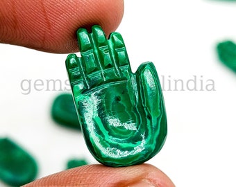 Natural Malachite Hand of Fatima, Malachite Hamsa Hand Carving, Hand Shape Gemstone, Hamsa Jewelry Making Idea, Hamsa Hand Pendant, 25MM