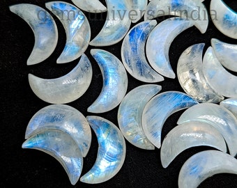 Flashy Blue Rainbow Moonstone Moon Shape Briolettes, Natural Moonstone Carved Moon Shape Gemstone, Hand Carved Crescent Moon Beads 17MM SALE