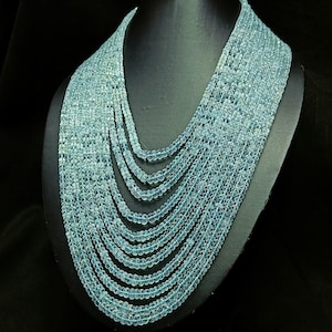 AAA+ Aquamarine Faceted Rondelle Beads Necklace, 10 Strand Natural Aquamarine Necklace, Aquamarine Beaded Necklace for Women, Gift for Her