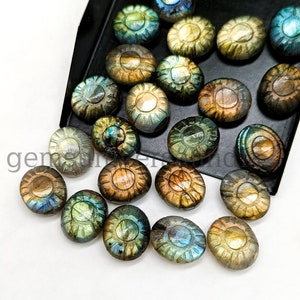 Flashy Labradorite Sun Carving Beads, Natural Labradorite Carved Beads, Sun Shape Gemstone, Hand Carved Beads, Labradorite Beads, 12x10MM