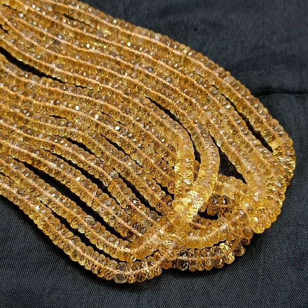 AAA+ Citrine Heishi Beads, Natural Citrine Faceted Beads, Citrine Tyre Shape Beads for Jewelry Making, Loose Spacer Wholesale Citrine Beads