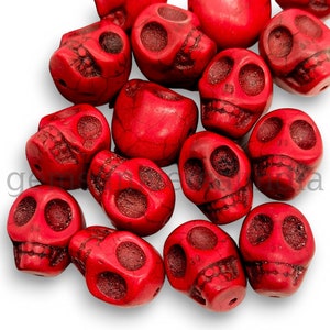 Red Turquoise Skull Beads, Howlite Turquoise Skull Shape Gemstone, Dyed Turquoise Beads for Jewelry, Drilled Skull Shaped Beads, 18MM, SALE