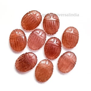 Strawberry Quartz Scarab Shape Gemstone, Natural Pink Quartz Beetle Face Carving Beads, Insect Carved Gemstone, Healing Scarab Charms, 20mm
