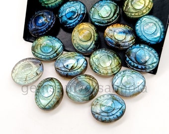 Flashy Labradorite Evil Eye Beads, Carved Labradorite Bead, Labradorite Eye Shape Gemstone Beads, Oval Evil Eye Charm Beads, 12x10MM SALE