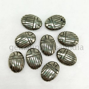 LARGE Pyrite Scarab Shape Gemstone Beads, Natural Pyrite Beetle Face Carving Beads, Carved Gemstone Scarab, Egyptian Jewelry Making, 18x13mm