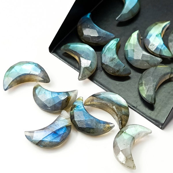 Flashy Labradorite Moon Shape Briolettes, Natural Labradorite Faceted Moon Shape Gemstone Bead, Hand Carved Beads, Crescent Moon Beads, 17MM