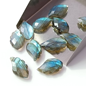 AAA Labradorite Leaf Shape Briolettes, Natural Labradorite Faceted Leaf Shape Gemstone, Loose Hand Carved Beads, Carved Leaf Beads, 20MM