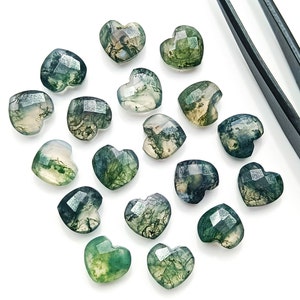 Top Quality Moss Agate Heart Shape Briolettes, Natural Agate Faceted Heart Shape Gemstone, Loose Hand Carved Beads, Agate Heart Beads, 10MM