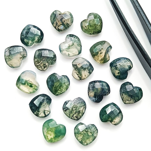 Top Quality Moss Agate Heart Shape Briolettes, Natural Agate Faceted Heart Shape Gemstone, Loose Hand Carved Beads, Agate Heart Beads, 10MM