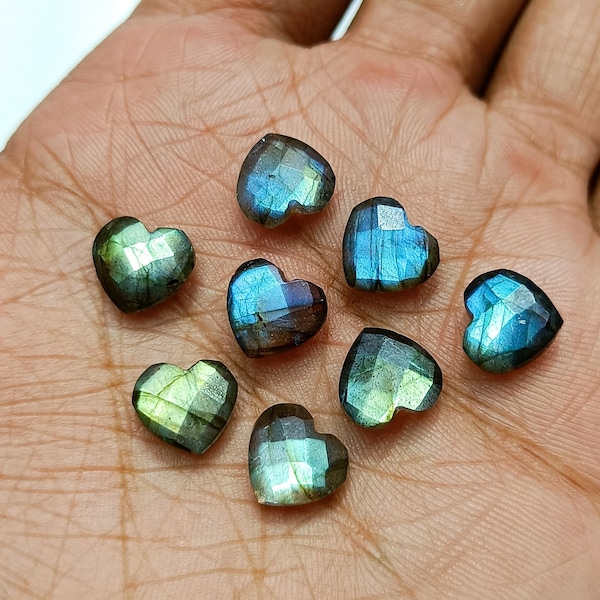 AAA Labradorite Heart Shape Briolettes, Natural Labradorite Faceted Heart Shape Gemstone, Loose Hand Carved Beads, Labradorite Beads, 10MM