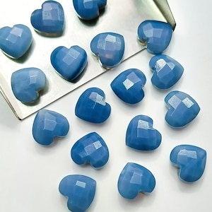 AAA Blue Opal Faceted Heart Shape Briolettes, Blue Opal Heart Shape Gemstone Beads, Loose Hand Carved Beads, Carved Opal Heart Beads, 10MM