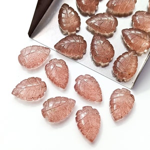 Gorgeous Strawberry Quartz Carved Leaf Gemstone, Crystal Leaf Carving Gemstone, Leaf Shape Beads, Hand Carved Leaf Beads For Jewelry 14mm