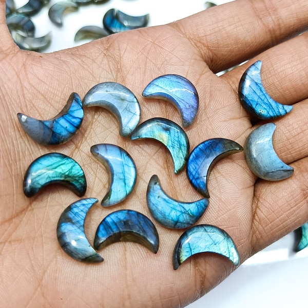 Dazzling Labradorite Moon Shape Briolettes, Natural Labradorite Smooth Moon Shape Gemstone, Loose Hand Carved Beads, Crescent Moon Bead 18MM